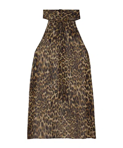 Nili Lotan Alla Tie-neck Leopard-print Metallic Silk-crepon Halterneck Top In Animal Print
