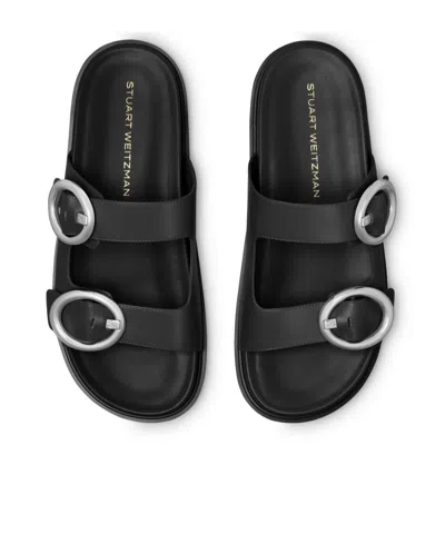 Stuart Weitzman Benni Leather Dual-strap Sport Slide Sandals In Black