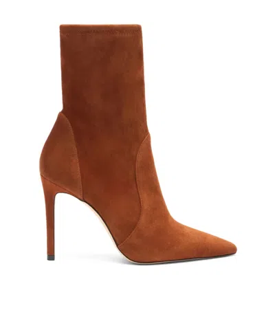 Stuart Weitzman 100mm Pointed-toe Sock Boots In Brown