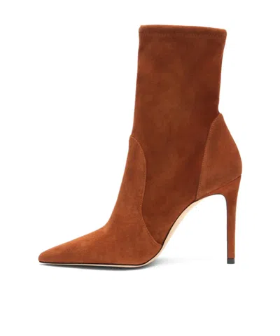Stuart Weitzman 100mm Pointed-toe Sock Boots In Brown
