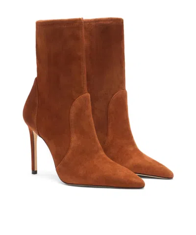 Stuart Weitzman 100mm Pointed-toe Sock Boots In Brown