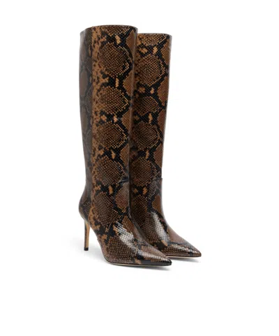 Stuart Weitzman 50mm Vinnie Snake-printed Leather Knee-high Boots In Brown