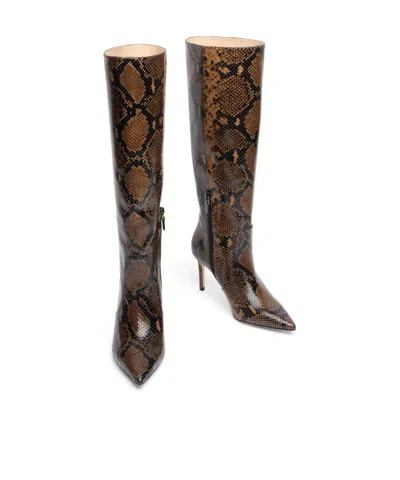 Stuart Weitzman 50mm Vinnie Snake-printed Leather Knee-high Boots In Brown