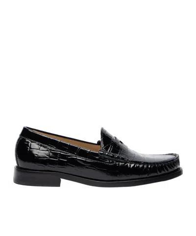 Stuart Weitzman Lottie Croc-effect Polished-leather Loafers In Black
