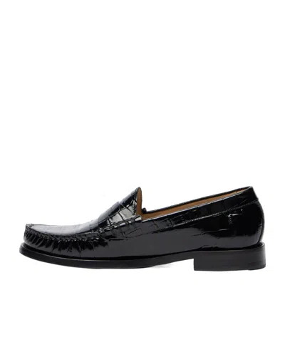 Stuart Weitzman Lottie Croc-effect Polished-leather Loafers In Black