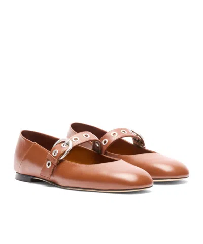 Stuart Weitzman Supermoto Mary Jane Buckle-detail Ballet Flats In Brown
