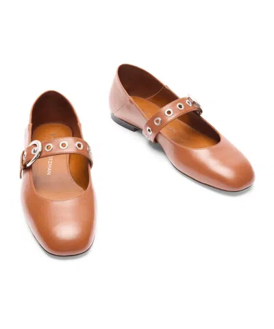Stuart Weitzman Supermoto Mary Jane Buckle-detail Ballet Flats In Brown