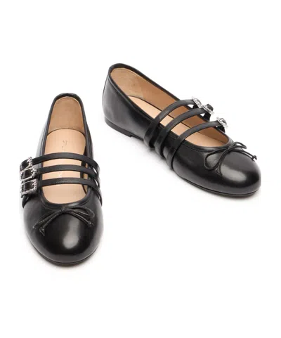 Stuart Weitzman Round-toe Mary Jane Ballet Flats In Black