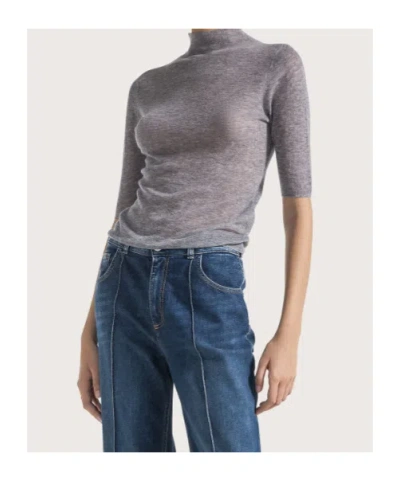 Seventy Sparkle-embellished Quarter-sleeve Sweater In Gray