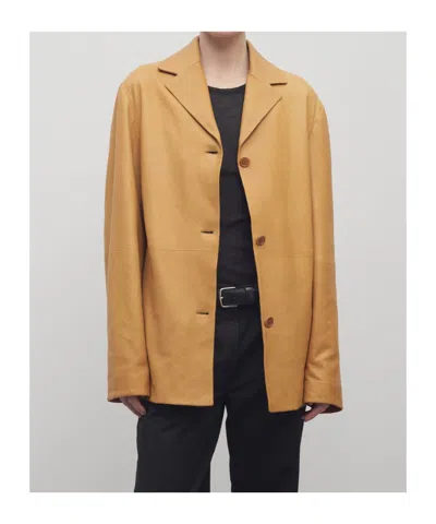 The Row Fabian Leather Jacket In Brown