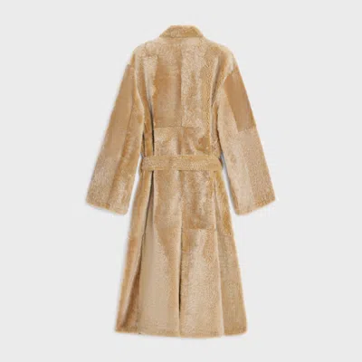 Celine Wrapped Coat In Lamb Shearling In Brown