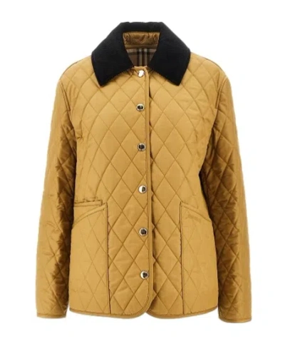 Burberry Quilted Jacket With Logo Embroidery In Yellow