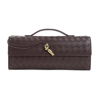 Bottega Veneta Women Leather Andiamo Clutch With Intrecciato Motif In Black