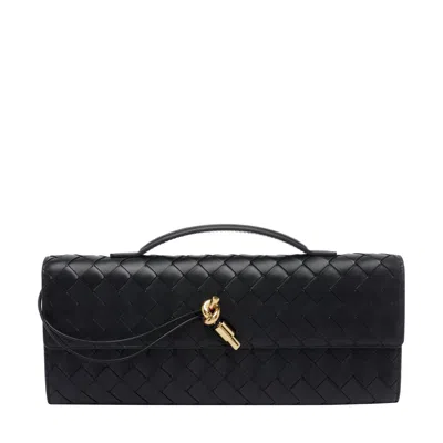 Bottega Veneta Women Leather Andiamo Clutch With Intrecciato Motif In Black