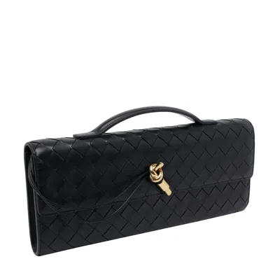 Bottega Veneta Women Leather Andiamo Clutch With Intrecciato Motif In Black
