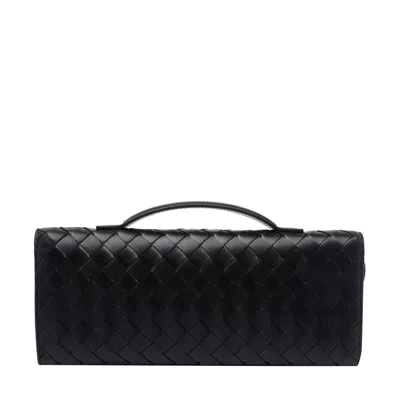 Bottega Veneta Women Leather Andiamo Clutch With Intrecciato Motif In Black