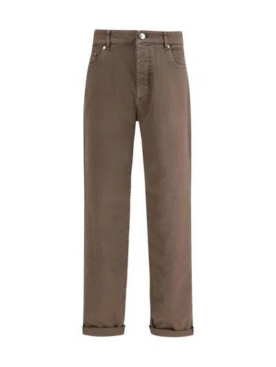 Brunello Cucinelli Men Jeans With Turn-up Hem In Brown