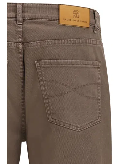 Brunello Cucinelli Men Jeans With Turn-up Hem In Brown