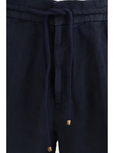 Brunello Cucinelli Garment Dyed Linen Gabardine Bermuda Shorts With Drawstring And Darts In Blue