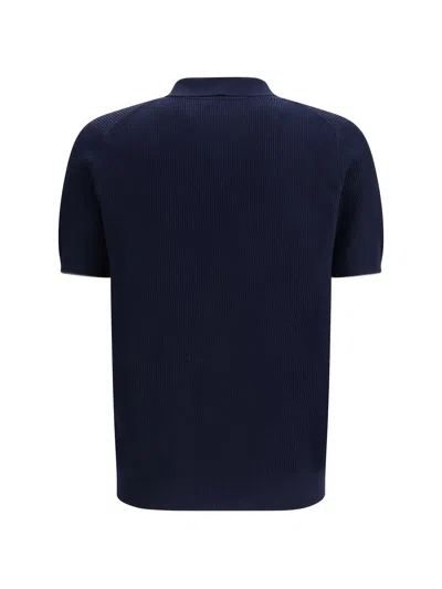 Brunello Cucinelli Ribbed-knit Cotton Polo Sweater In Blue