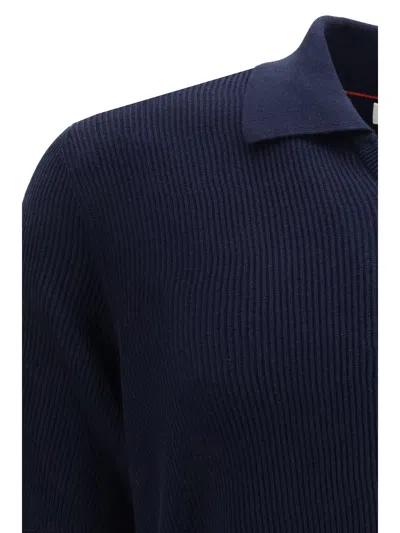 Brunello Cucinelli Ribbed-knit Cotton Polo Sweater In Blue