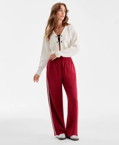 Bar Iii Women's High-rise Side-stripe Track Pants, Macy's Exclusive In Burgundy