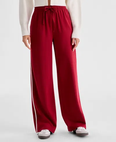 Bar Iii Women's High-rise Side-stripe Track Pants, Macy's Exclusive In Burgundy