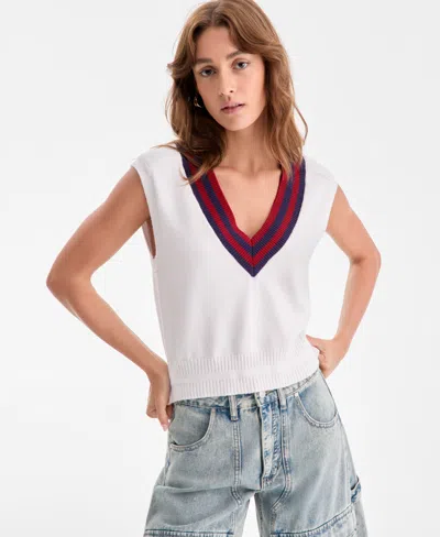 Bar Iii Women's Sleeveless V-neck Sweater Vest, Exclusively At Macy's In White