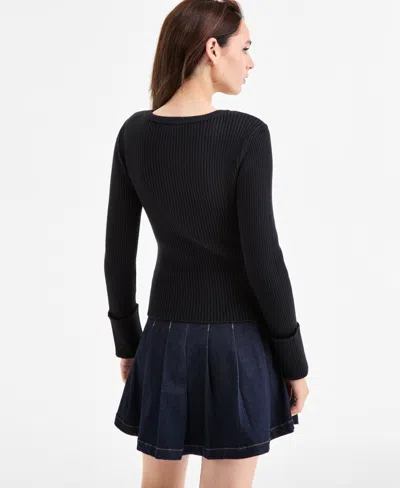 Bar Iii Women's Zip-front Ribbed-knit Sweater, Macy's Exclusive In Black