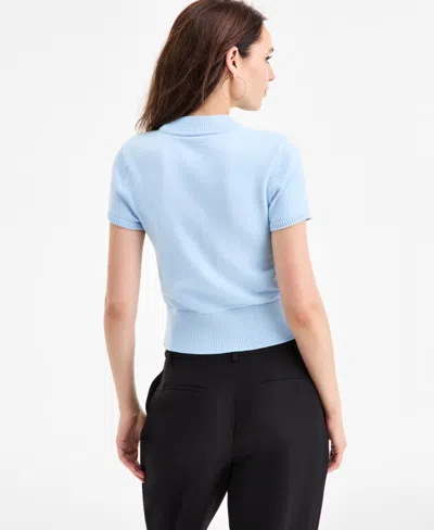 Bar Iii Women's Short-sleeve Mock Neck Sweater, Macy's Exclusive In Blue