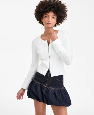 Bar Iii Women's Zip-front Ribbed-knit Sweater, Macy's Exclusive In Brown