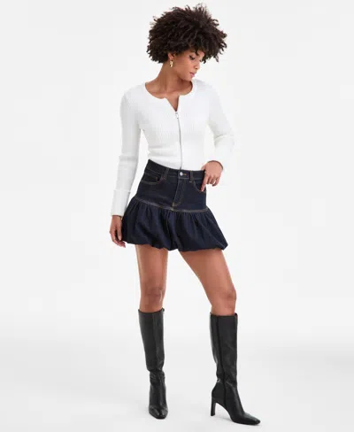 Bar Iii Women's Zip-front Ribbed-knit Sweater, Macy's Exclusive In Brown