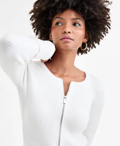 Bar Iii Women's Zip-front Ribbed-knit Sweater, Macy's Exclusive In Brown