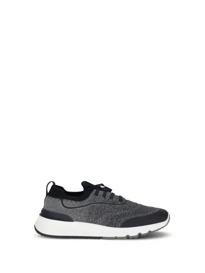 Brunello Cucinelli Men Techno Cotton Knit Sneakers Runners In Gray