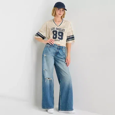 Forever 21 Womens Juniors V Neck Short Sleeve Jersey In White