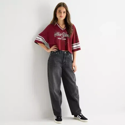 Forever 21 Womens Juniors V Neck Short Sleeve Jersey In Red