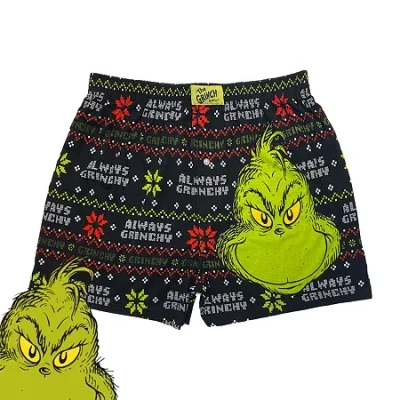Dr. Seuss Mens Grinch Boxers Ms25bx223 In Black