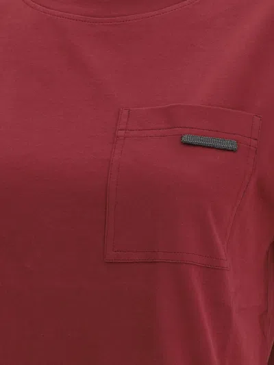 Brunello Cucinelli Cotton T-shirt Embellished Shiny Jewels In Burgundy