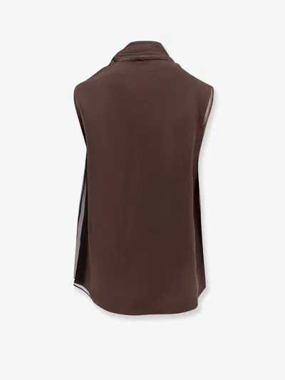 Brunello Cucinelli Women Crispy Silk Top With Lavalliere And Monili In Brown