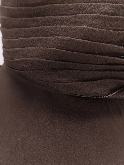 Brunello Cucinelli Women Crispy Silk Top With Lavalliere And Monili In Brown