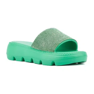 Olivia Miller Womens Glitter Gaze Slide Sandals In Green