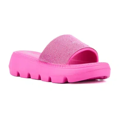 Olivia Miller Womens Glitter Gaze Slide Sandals In Pink