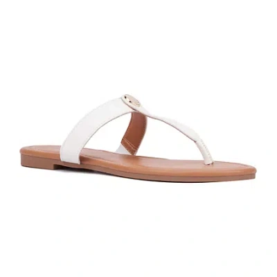 New York And Company Womens Adonia T-strap Flat Sandals In White