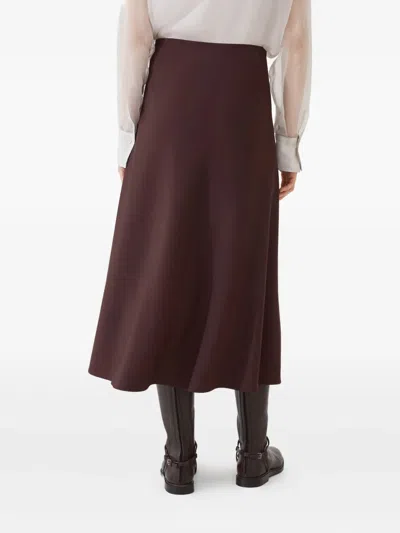 Brunello Cucinelli Women Bordeaux Midi Skirt With High Waist And Flared Hem In Wool Blend Woman In Red