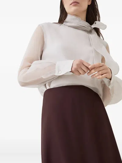 Brunello Cucinelli Women Bordeaux Midi Skirt With High Waist And Flared Hem In Wool Blend Woman In Red