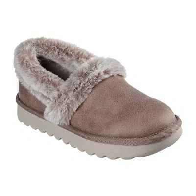 Skechers Cozy Up Womens Memory Foam Faux Fur Trim Slip-on Slippers In Brown