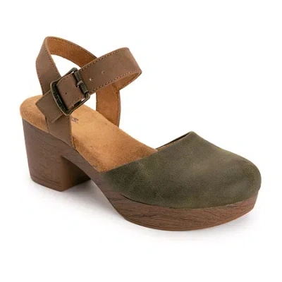 Muk Luks Merritt Strap Shoe Womens Round Closed Toe Cone Heel Pumps In Green