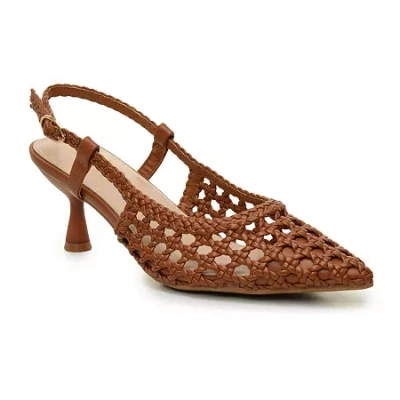 Nicole Miller Knotty Womens Pointed Closed Toe Kitten Heel Pumps In Brown