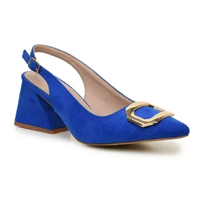 Nicole Miller Melrose Womens Pointed Closed Toe Block Heel Pumps In Blue