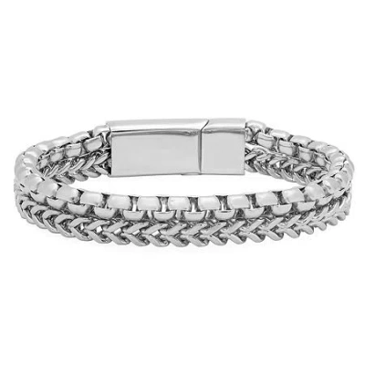 Fine Jewelry Cubic Zirconia Stainless Steel Chain Bracelet In Metallic